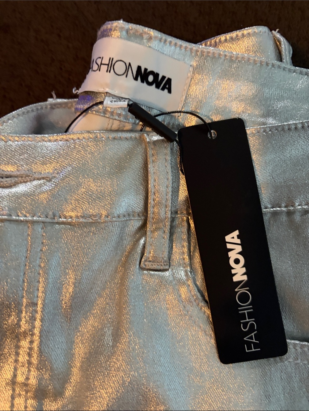 Fashion Nova Metallic Silver High-Waist Pants - Picture 3 of 5